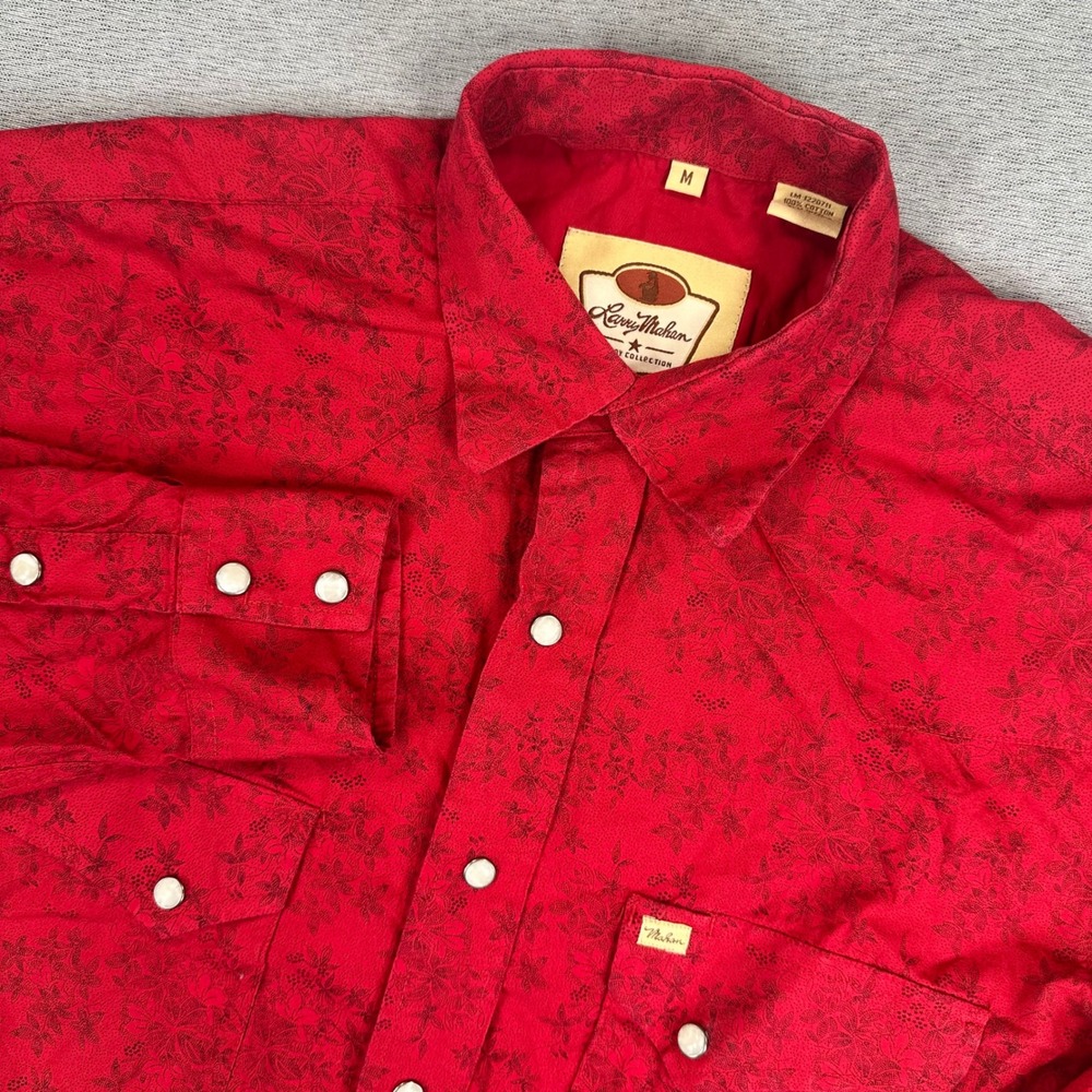Larry Mahan Western Pearl Snap Shirt Mens Medium Red Floral Cowboy Collection
